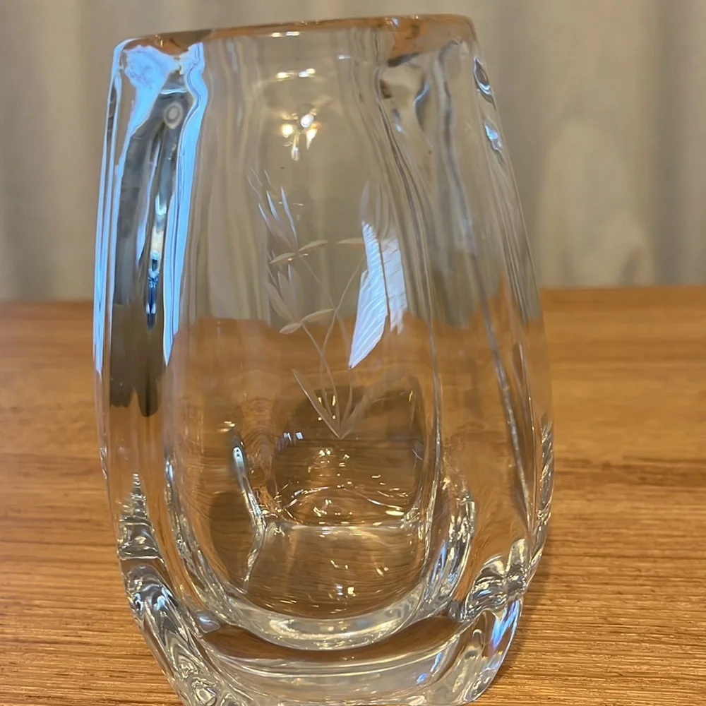 Kosta Sweden Art Glass Vase Vintage Hand Etched Crystal 5”H